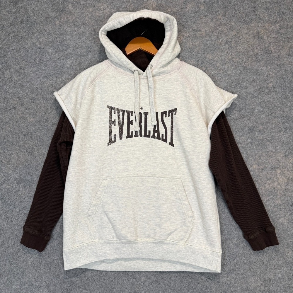 Everlast Hoodie Sweatshirt Mens Large Thermal Sleeves Cut Off Train Y2K Boxing